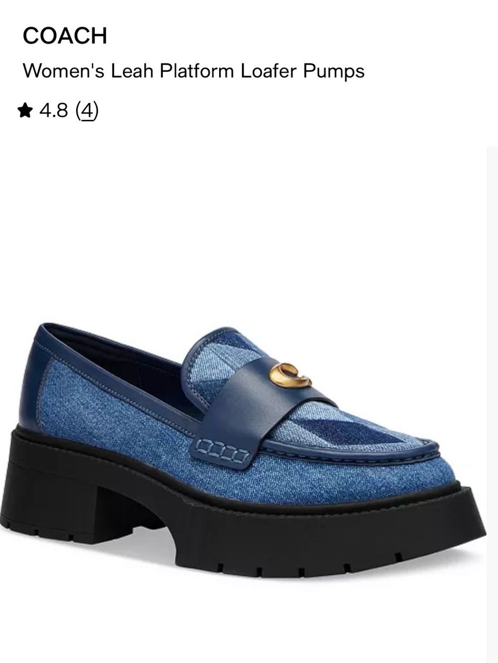 NWOB Coach Leah Blue Denim-Patterned Women's Loafers with Gold Accent "C" - Picture 7 of 8